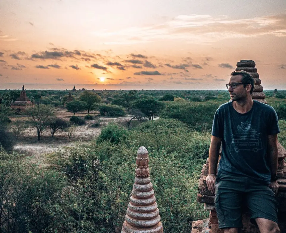 Bagan sunrise temple with James