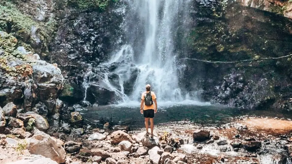Munduk waterfalls - looking up at the Red Coral waterfall