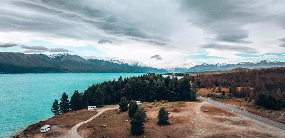 Camping at Lake Pukaki drone