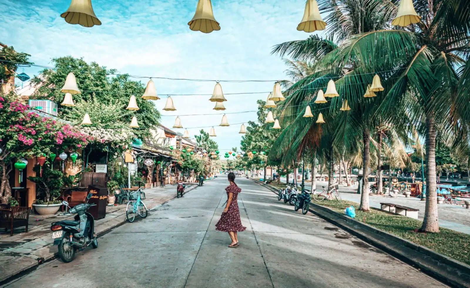 Picture of girl in quiet lantern street in Hoi An Vietnam