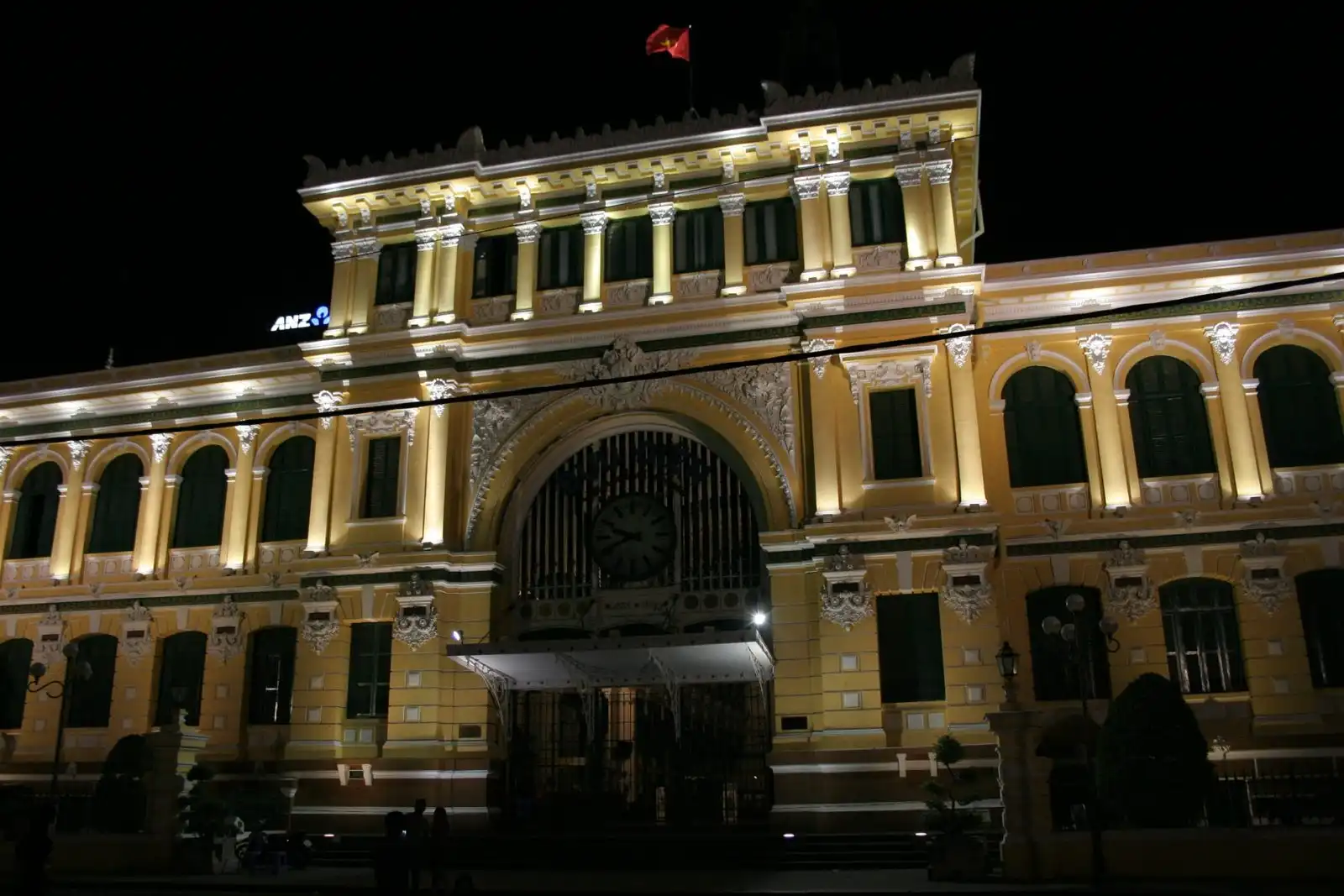 Saigon Main Post Office at night, Vietnam